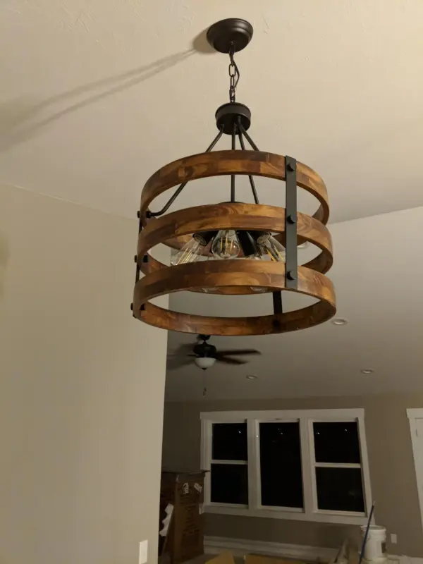 Anmytek Metal and Circular Wood Chandelier Pendant Five Lights Ceiling Lamp Light