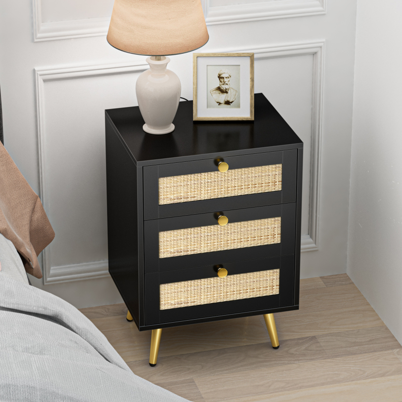 Anmytek Nightstand 26" H Dresser with 3 Drawers Bedside Table