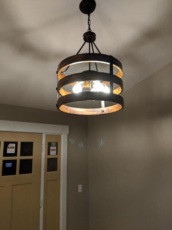 Anmytek Metal and Circular Wood Chandelier Pendant Five Lights Ceiling Lamp Light