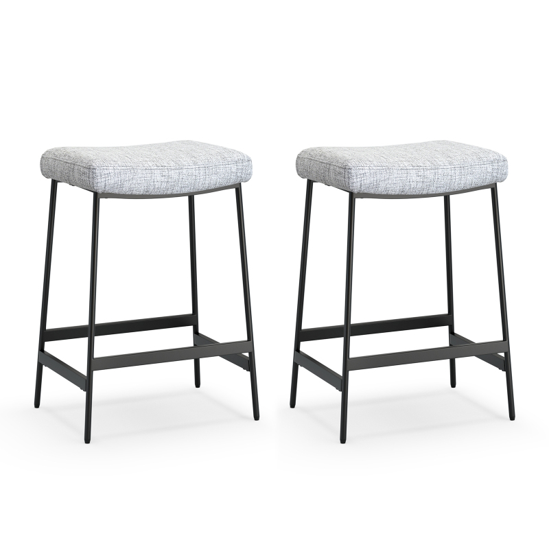 Anmytek 27" Backless Barstools Set of 2, Counter Height Bar Stools for Kitchen Modern Upholstered Saddle Seat with Thick Cushion and Footrest, Grey