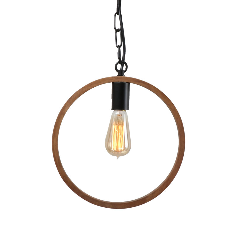 Anmytek Round Wood Chandelier, Simple 1-Light Farmhouse Pendant Lighting Fixture for Foyer Bedroom Living Room