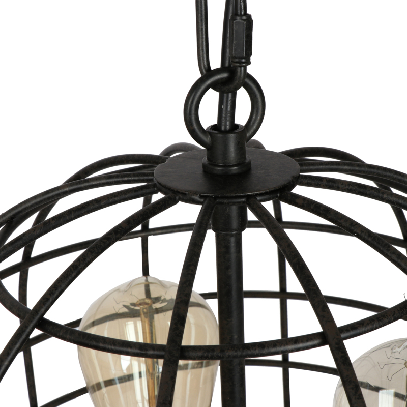 Anmytek Round Rustic Chandelier Light Fixture, 3-Light Farmhouse Pendant Lighting with Metal Wood Globe Cage Shade for Kitchen Island Dining Room