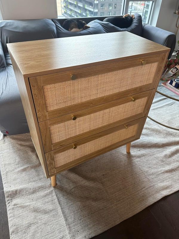 Anmytek Rattan Dresser with 3 Drawers and Spacious Storage