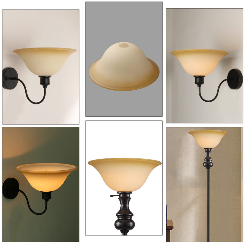 Anmytek Floor Lamp Glass Shade Replacement Globe -Fitting Opening 1.625&quot; Elegant Style Light Fixture Shade, Height: 4.75 inch, Width: 12 inch. Lipless