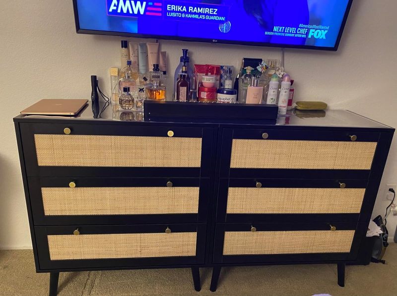 Anmytek Rattan Dresser with 3 Drawers and Spacious Storage