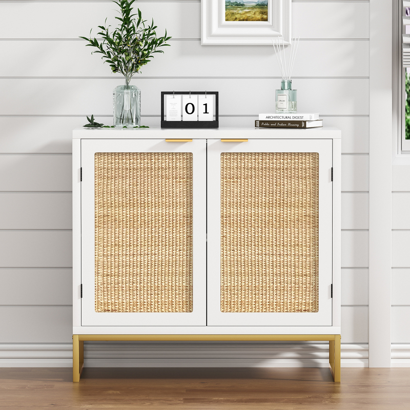 Anmytek Storage Cabinet with 2 Rattan Doors Buffet Sideboard