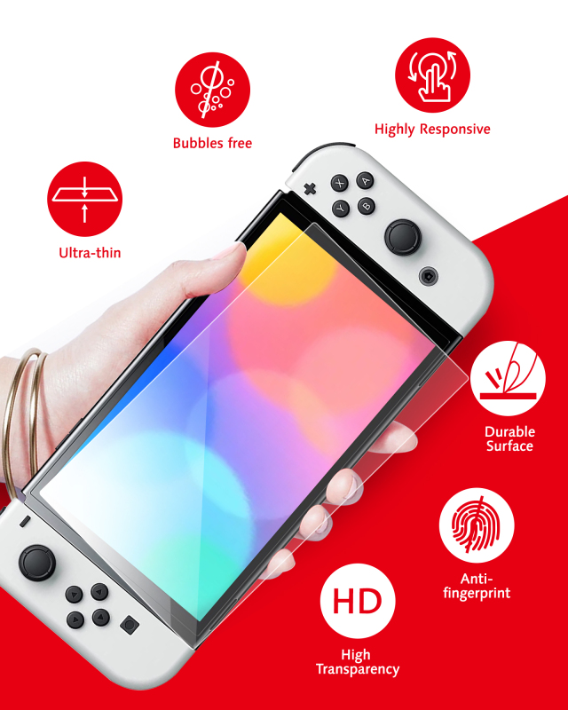 [2 Pack] Tempered Glass Screen Protector Compatible with Switch OLED 7 inch 2021, Auto Alignment Kit/9H Hardness/Transparent HD Clear/Anti-Scratch/Bub