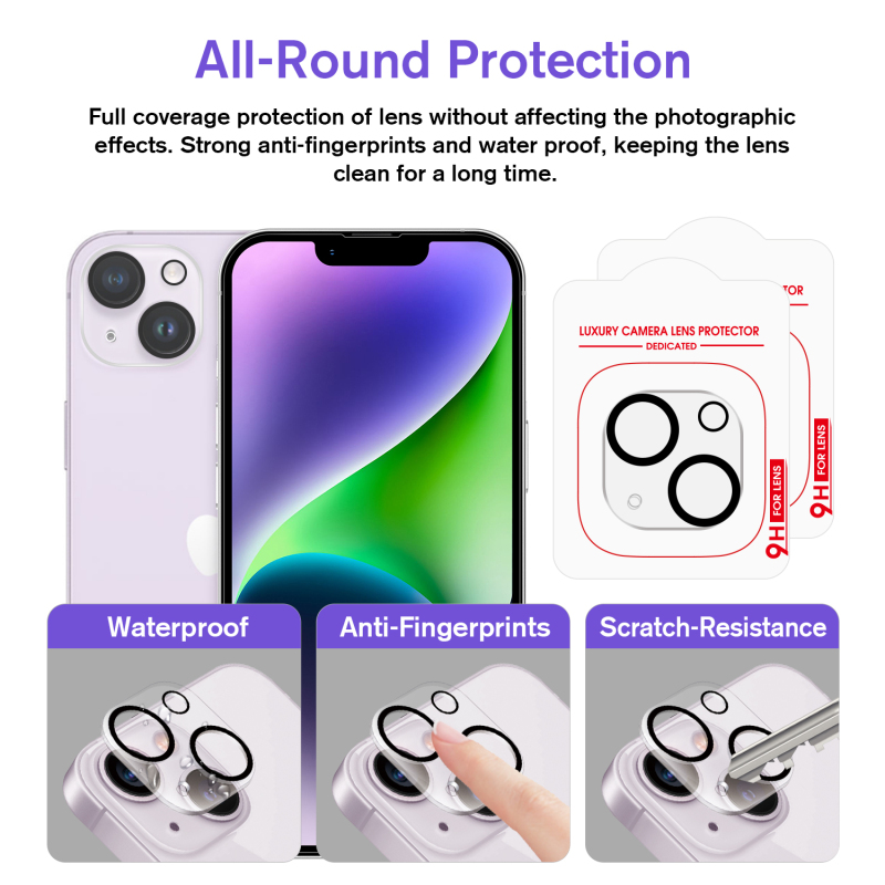 Tempered Glass Screen Protector Compatible with iPhone 14 (6.1 inch, 2022) with Camera Lens Protector, [9H Hardness] [EZ Kit] [Automatic Alignment] [C