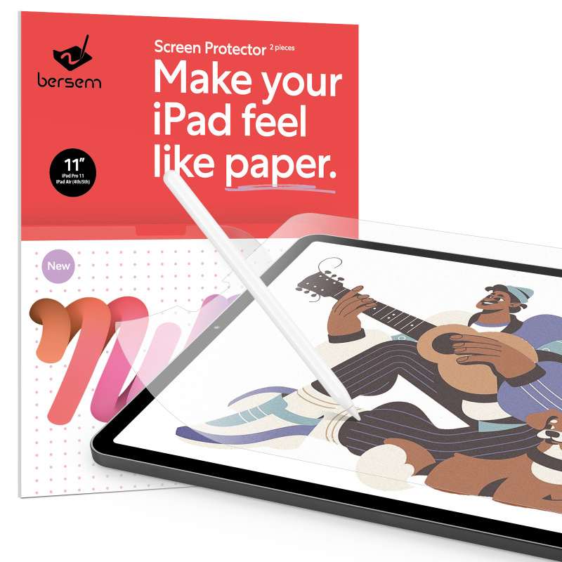 BERSEM [2 PACK] Paperfeel Screen Protector Compatible with iPad 11/iPad 10.2/iPad 9.7//iPad 12.9//iPad 10.9, Write and Draw Like on Paper, Anti Glare with Easy Installation Kit