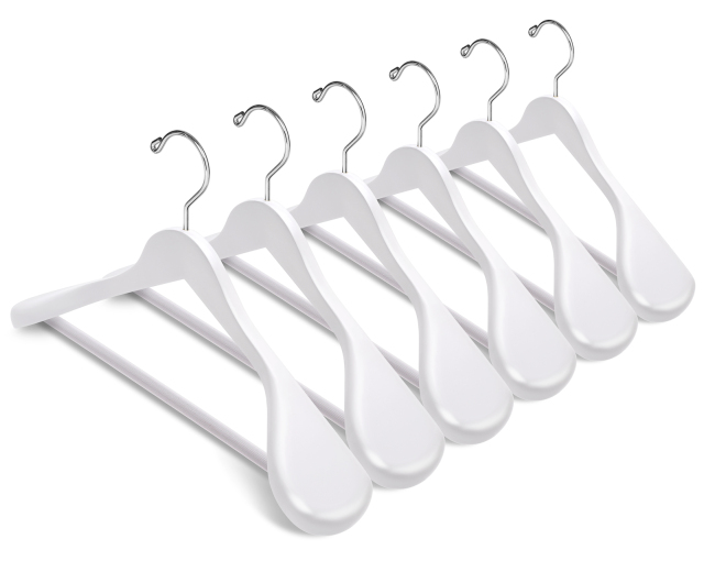 White Color Wooden Clothes Hanger with Round Bar