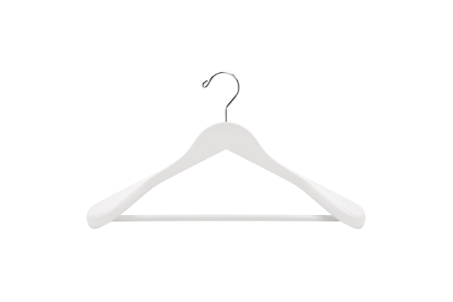 White Color Wooden Clothes Hanger with Round Bar
