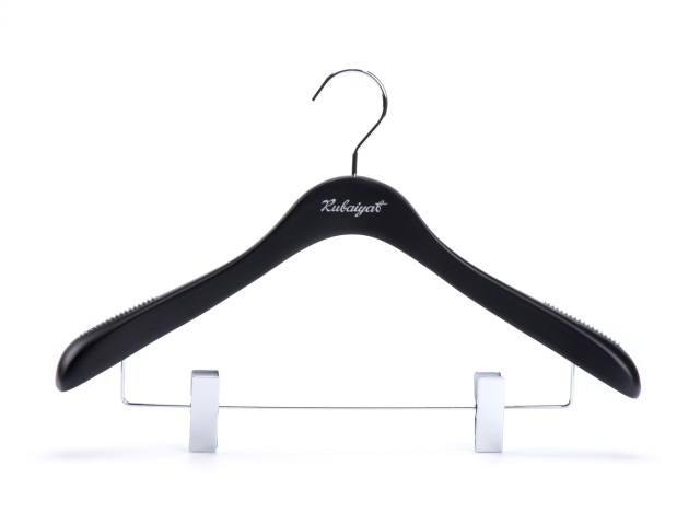 Deluxe Black Color Wooden Suit Hanger with Clips