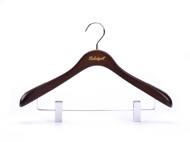 Deluxe Walnut Color Wooden Suit Hanger with Clips