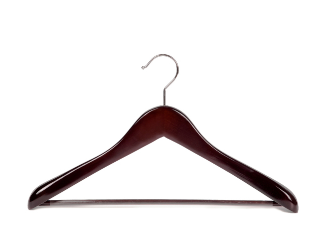 Deluxe Walnut Color Wooden Suit Hanger with Round Bar