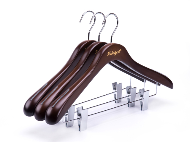 Deluxe Walnut Color Wooden Suit Hanger with Clips