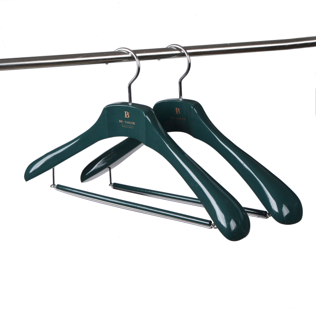 Deluxe Green Wooden Suit Hanger with Sliding Bar