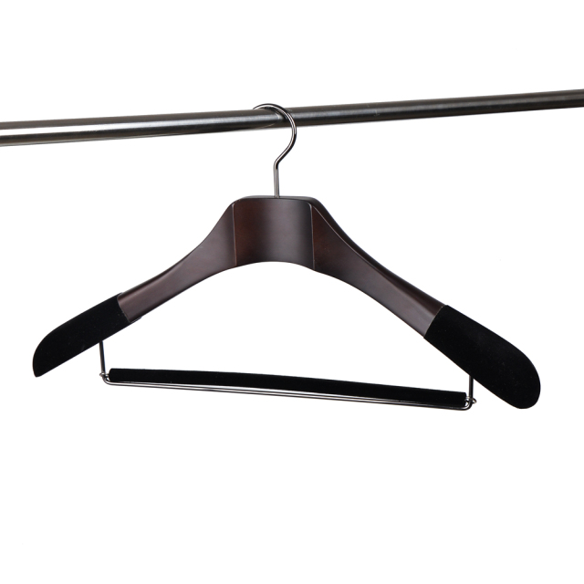 Deluxe Walnut Color Wooden Suit Hanger with Sliding Bar
