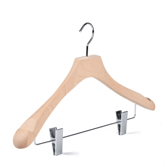 Deluxe Unpainted Natural Color Wooden Suit Hanger with Clips