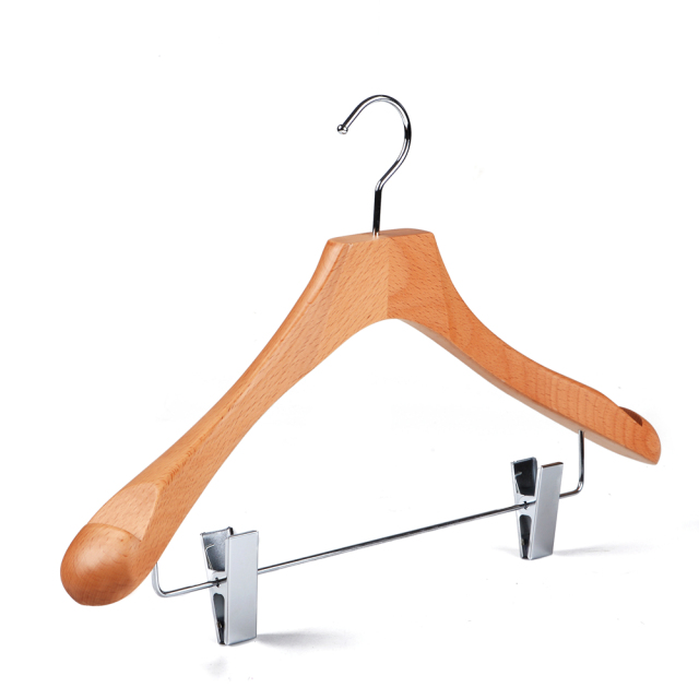 Deluxe Natural Color Wooden Suit Hanger with Clips