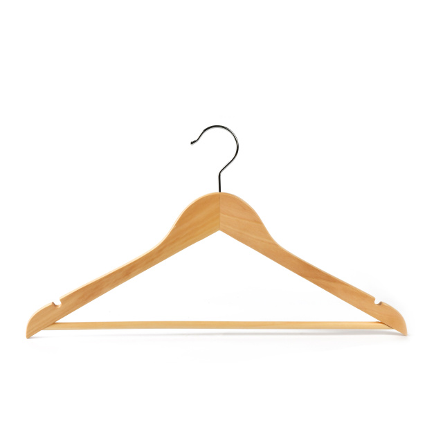 Natural Wooden Clothes Hangers with Pants Bar