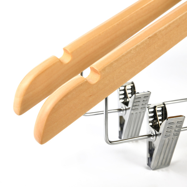 Durable and Slim Skirt Hangers Natural Wood with Metal Clip