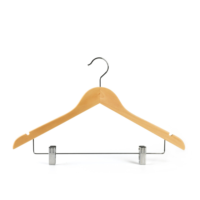 Durable and Slim Skirt Hangers Natural Wood with Metal Clip