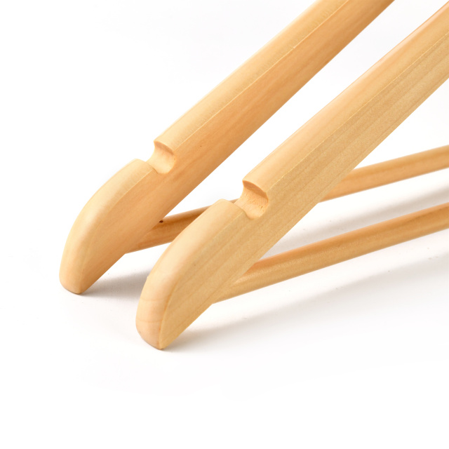 Premium Wooden Suit Hangers Smooth Natural with Shoulder Grooves and Pants Bar