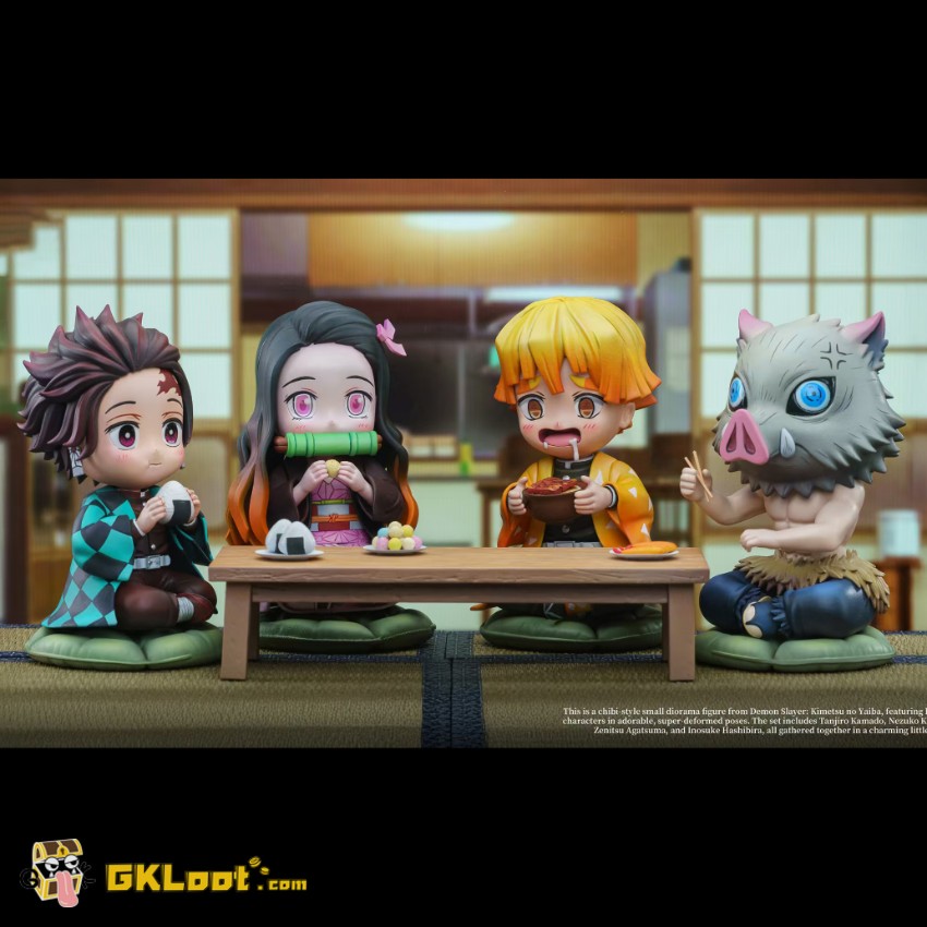 Shang Xian Studio Demon Slayer Tanjiro Kamado & Zenitsu Agatsuma & Inosuke Hashibira & Nezuko Kamado Statue - View 1 Shang Xian Studio Demon Slayer Tanjiro Kamado & Zenitsu Agatsuma & Inosuke Hashibira & Nezuko Kamado Statue - View 1