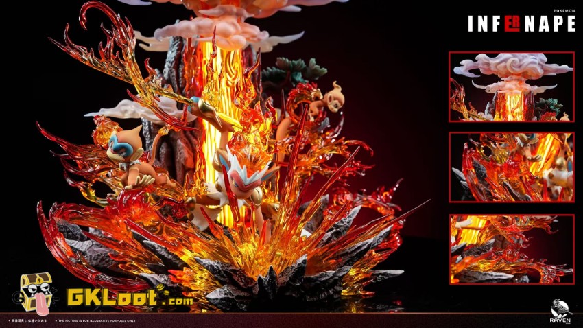 Raven Studio Pokémon Chimchar & Monferno & Infernape Statue w/ LED - View 8 Raven Studio Pokémon Chimchar & Monferno & Infernape Statue w/ LED - View 8