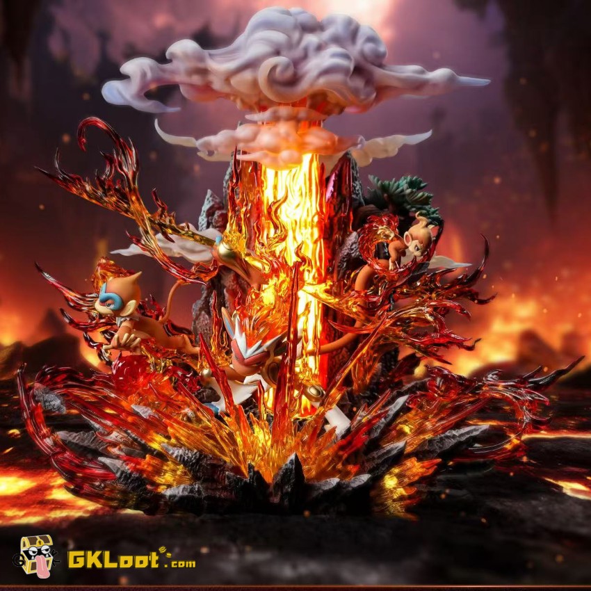 Raven Studio Pokémon Chimchar & Monferno & Infernape Statue w/ LED - View 1 Raven Studio Pokémon Chimchar & Monferno & Infernape Statue w/ LED - View 1