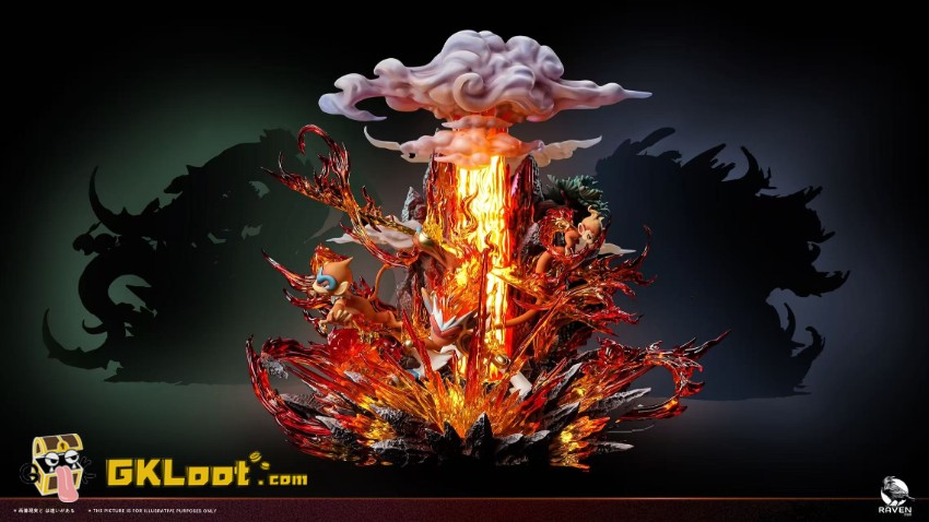 Raven Studio Pokémon Chimchar & Monferno & Infernape Statue w/ LED - View 2 Raven Studio Pokémon Chimchar & Monferno & Infernape Statue w/ LED - View 2
