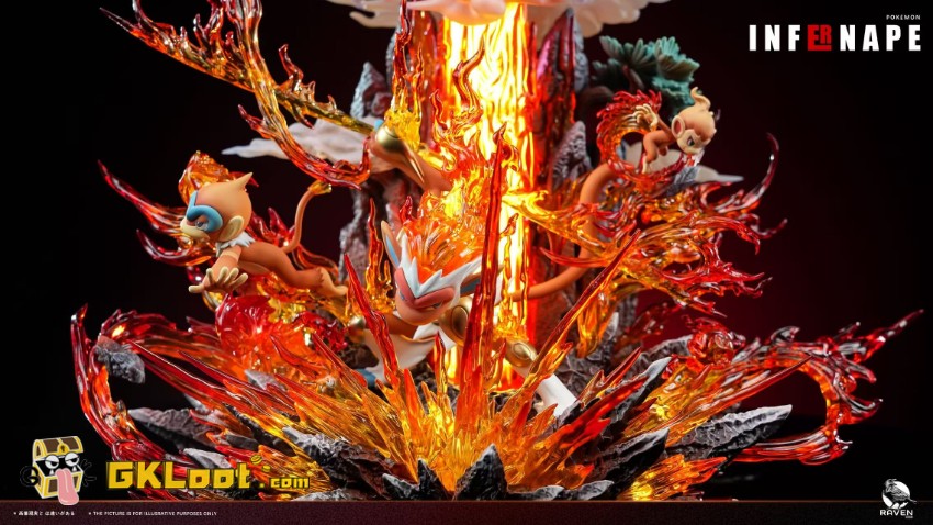 Raven Studio Pokémon Chimchar & Monferno & Infernape Statue w/ LED - View 4 Raven Studio Pokémon Chimchar & Monferno & Infernape Statue w/ LED - View 4