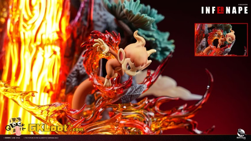 Raven Studio Pokémon Chimchar & Monferno & Infernape Statue w/ LED - View 6 Raven Studio Pokémon Chimchar & Monferno & Infernape Statue w/ LED - View 6