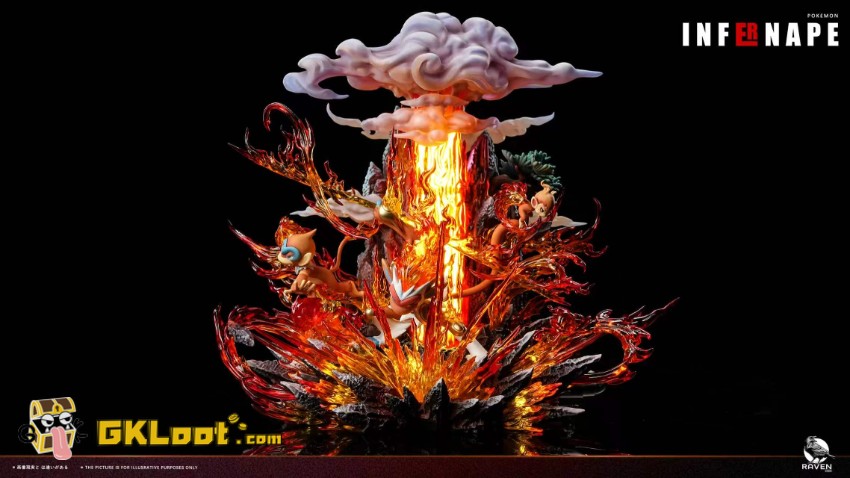 Raven Studio Pokémon Chimchar & Monferno & Infernape Statue w/ LED - View 5 Raven Studio Pokémon Chimchar & Monferno & Infernape Statue w/ LED - View 5