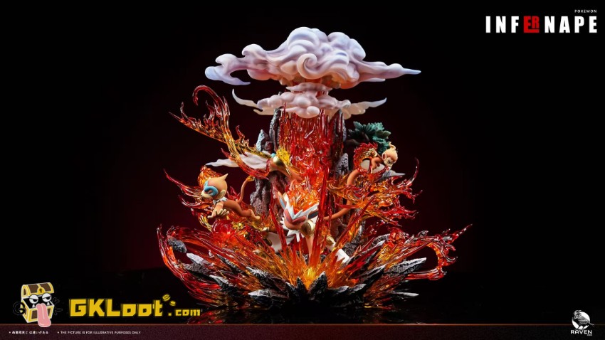 Raven Studio Pokémon Chimchar & Monferno & Infernape Statue w/ LED - View 9 Raven Studio Pokémon Chimchar & Monferno & Infernape Statue w/ LED - View 9