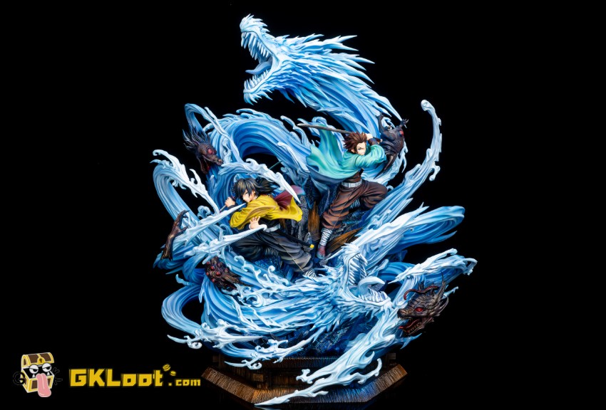 RAYCO ATOLL Studio 1/6 Demon Slayer Tanjiro Kamado & Giyu Tomioka Statue w/ LED - View 2 RAYCO ATOLL Studio 1/6 Demon Slayer Tanjiro Kamado & Giyu Tomioka Statue w/ LED - View 2