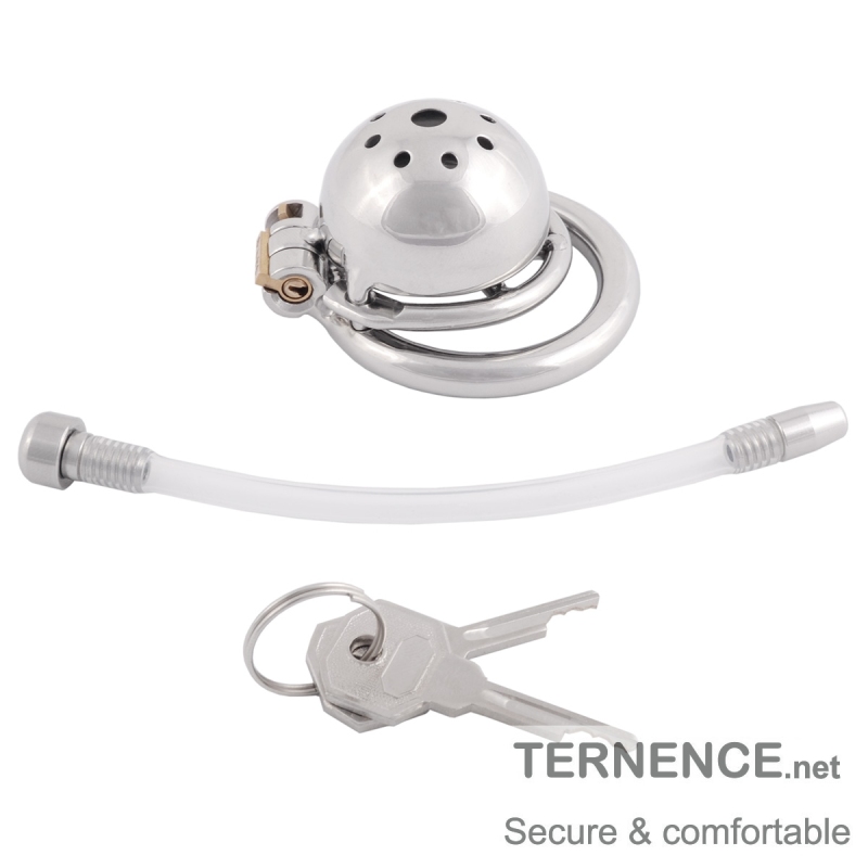 TERNENCE Super Small Male Chastity Cage Virginity Lock Cock Cage with Urethral Tube and Anti-Off Ring