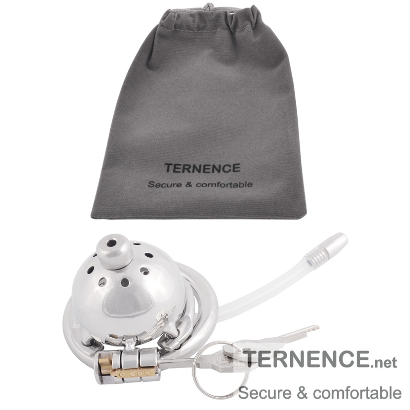 TERNENCE Super Small Male Chastity Cage Virginity Lock Cock Cage with Urethral Tube and Anti-Off Ring