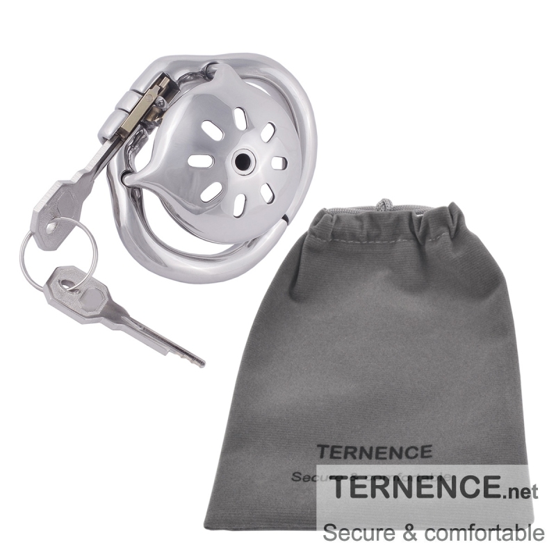 TERNENCE Mens Chastity Cages Ergonomic Design Hinged Ring Short Cage with Steel Urinary Catheter