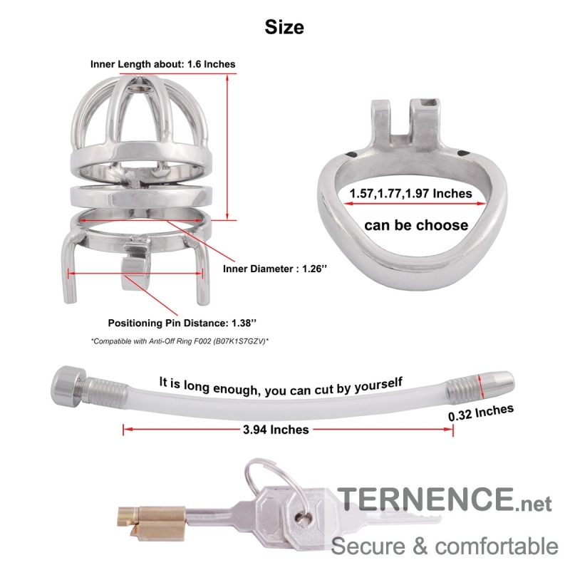 TERNENCE Hypoallergenic Stainless Steel Cock Cage Virginity Lock with Urethral Tube