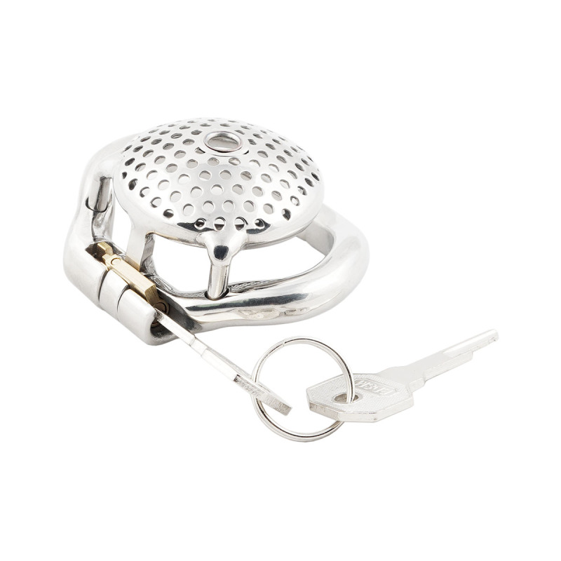 TERNENCE Super Small Cock Cage Male Flat Chastity Device Steel Stainless Virginity Lock Belt for Hinged Ring (only cages do not include rings and locks)