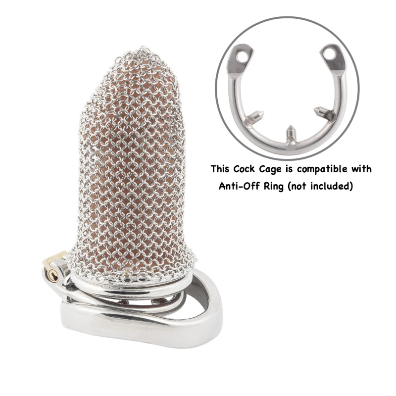 Stainless Steel Gauze Male Chastity Cage Metal Chastity Locks Comfortable Soft Cock Cage Easy to Wear Men's Virginity Lock - L Cage Length 3.4''