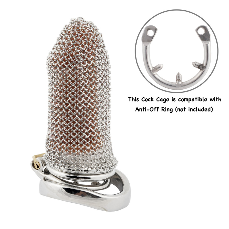 Stainless Steel Gauze Male Chastity Cage Metal Chastity Locks Comfortable Soft Cock Cage Easy to Wear Men's Virginity Lock - XL Cage Length 4''