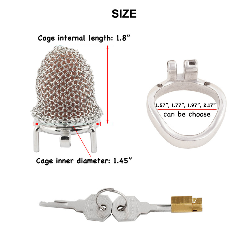 Stainless Steel Gauze Male Chastity Cage Metal Chastity Locks Comfortable Soft Cock Cage Easy to Wear Men's Virginity Lock - S Cage Length 1.8''
