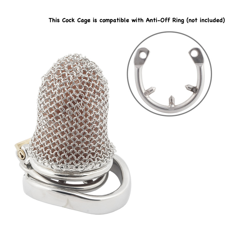 Stainless Steel Gauze Male Chastity Cage Metal Chastity Locks Comfortable Soft Cock Cage Easy to Wear Men's Virginity Lock - M Cage Length 2.6''