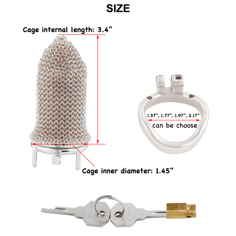 Stainless Steel Gauze Male Chastity Cage Metal Chastity Locks Comfortable Soft Cock Cage Easy to Wear Men's Virginity Lock - L Cage Length 3.4''
