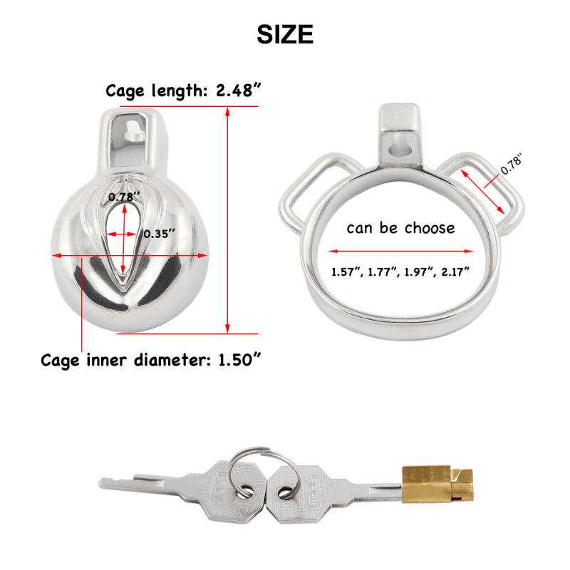 Male Short Sissy Chastity Device Base Ring Attachable Belt Stainless Steel Men's Virginity Lock (only cages do not include rings and locks)