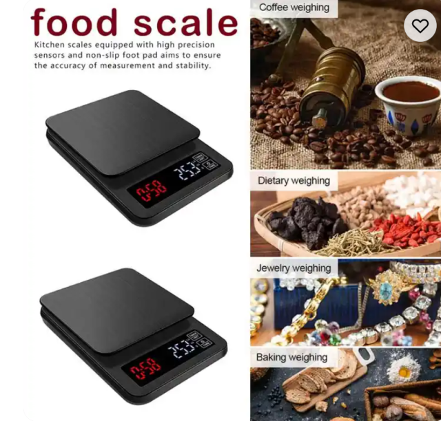 Stainless steel timing coffee scale 5kg/0.1g kitchen baking scale 10kg/1g medicinal food electronic scale