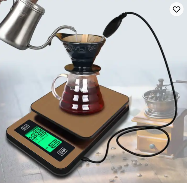 Newly launched gold stainless steel 3kg/0.1 hand brewed coffee scale with temperature probe timer