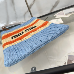 MIU MIU Raffia-effect Woven Tote Bag